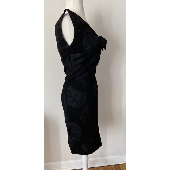 VTG Originals‎ by Mr Jed Womens Wiggle Dress Black Textured Leaf Bow Cocktail - Picture 4 of 11
